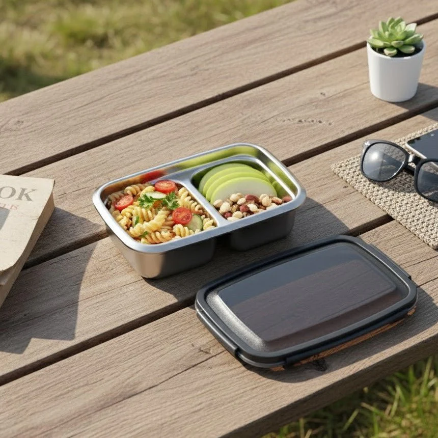 Multi-Purpose Stainless Steel 2-Compartment Food Storage Container (1800ml) - Image 2