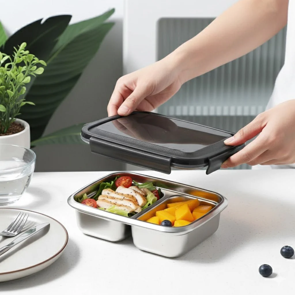 Multi-Purpose Stainless Steel 2-Compartment Food Storage Container (1800ml) - Image 5