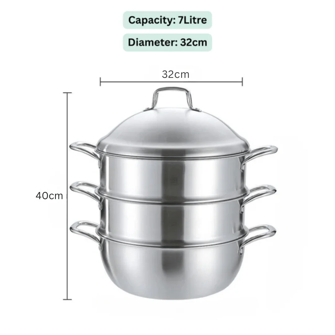 Multi-Purpose Stainless Steel 3-Tier Steaming Pot (32cm) - Image 8