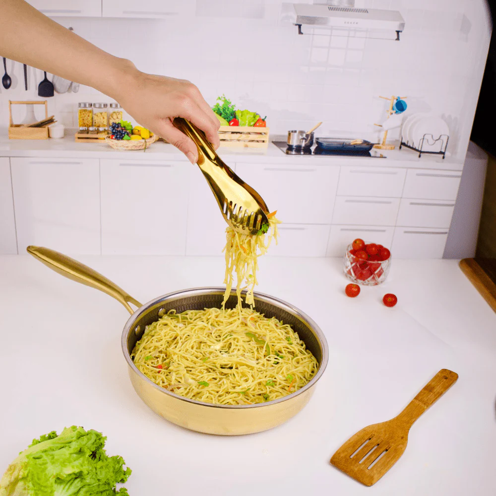 Multi-Purpose Stainless Steel Gold Honeycomb Frying Pan with Lid(24cm) - Image 2