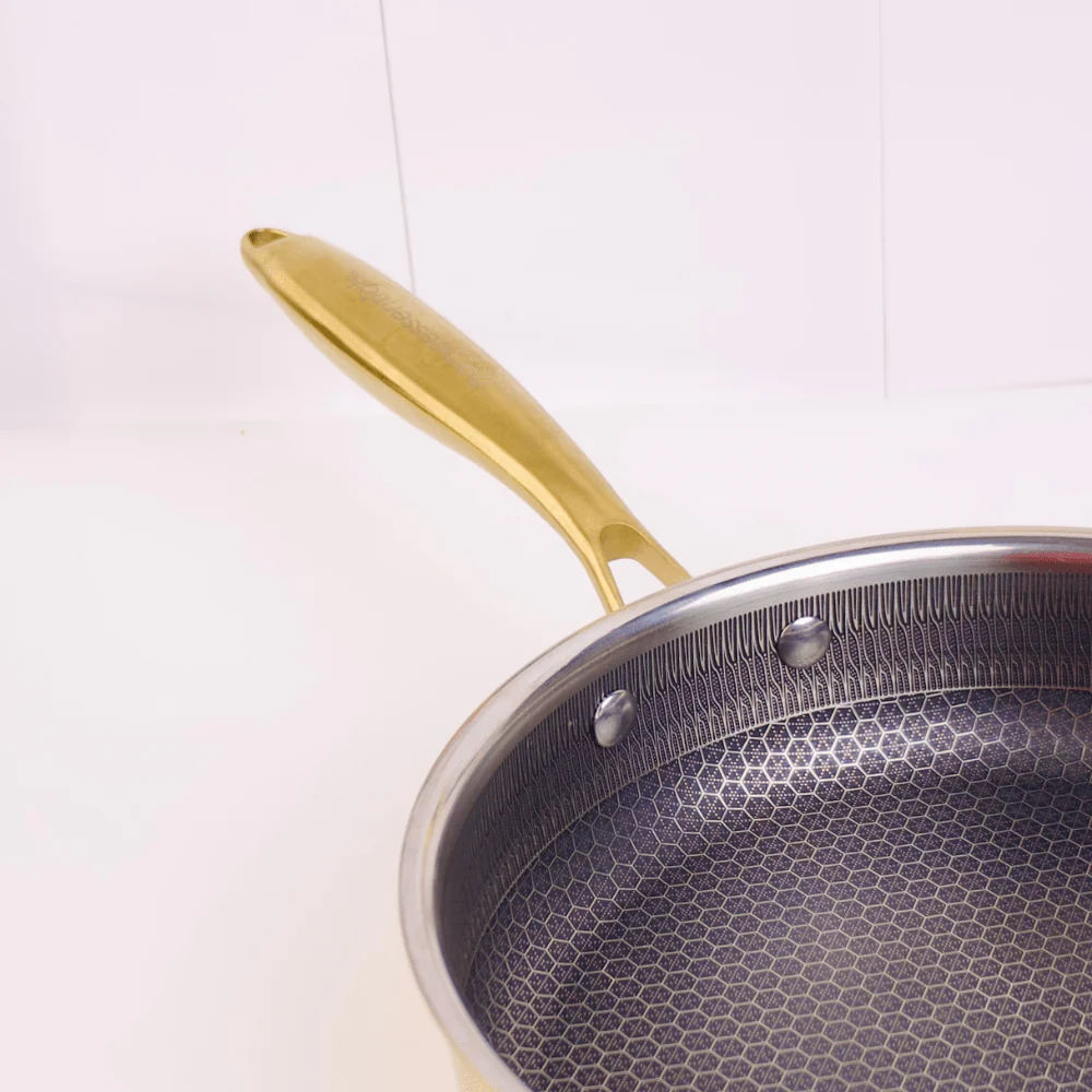 Multi-Purpose Stainless Steel Gold Honeycomb Frying Pan with Lid(24cm) - Image 5