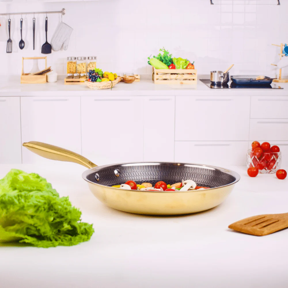 Multi-Purpose Stainless Steel Gold Honeycomb Frying Pan (24 cm) - Image 3