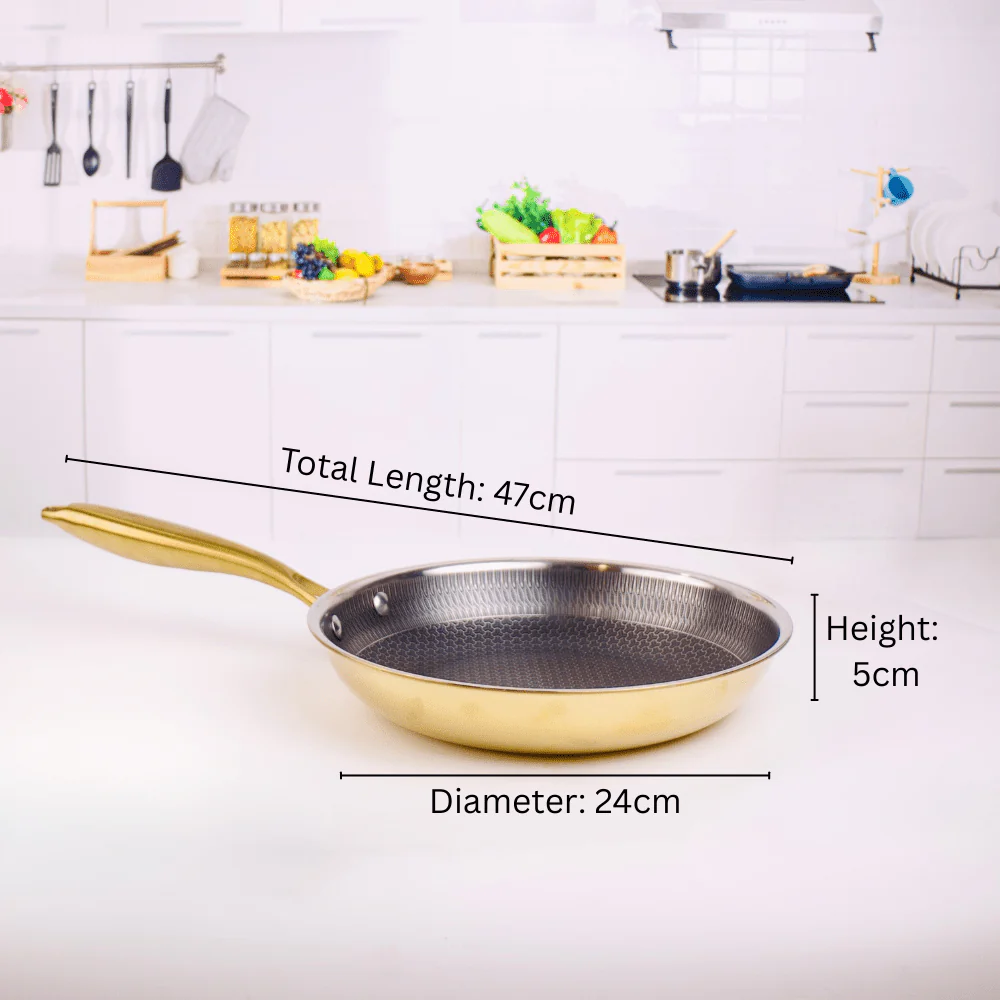 Multi-Purpose Stainless Steel Gold Honeycomb Frying Pan (24 cm) - Image 6