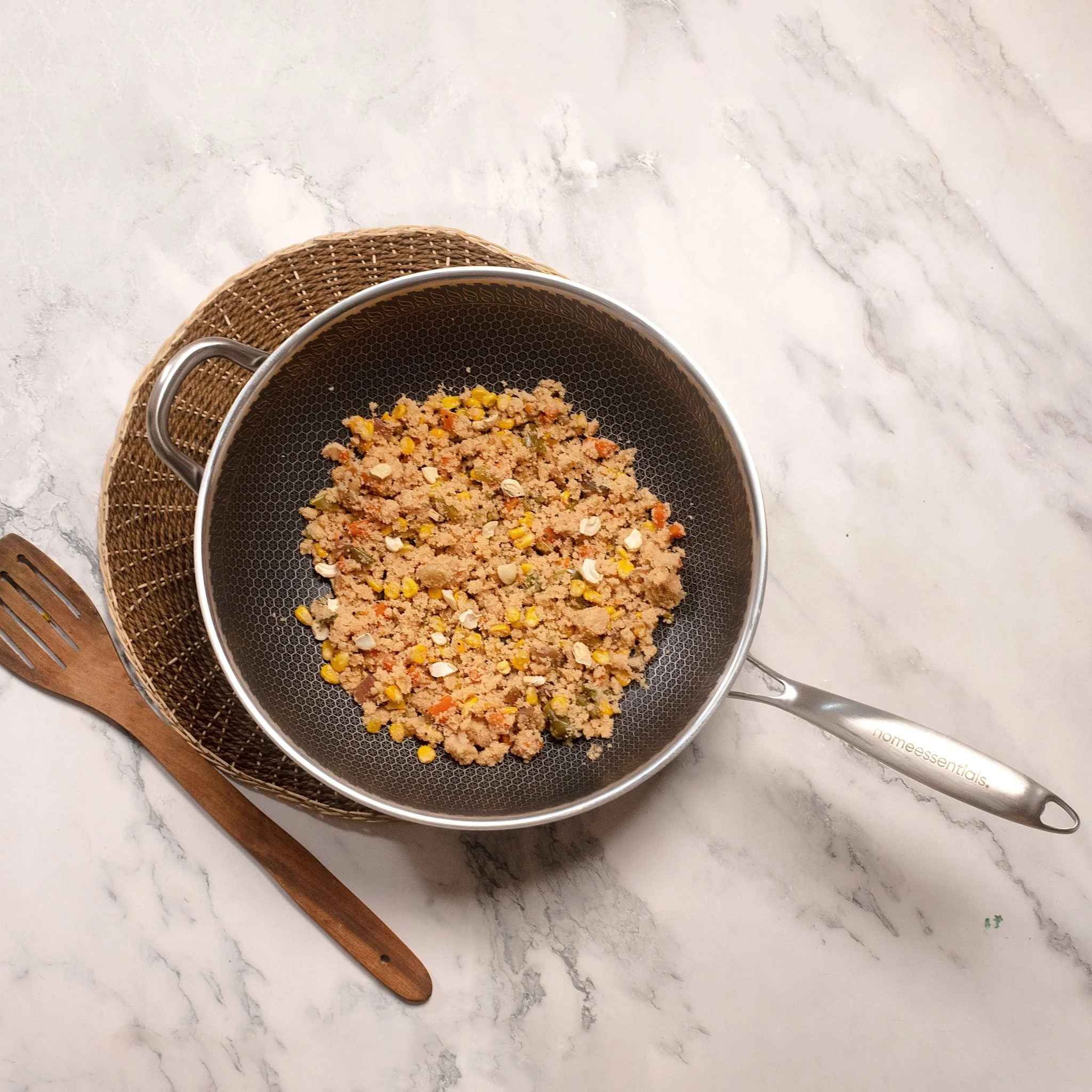 Multi-Purpose Stainless Steel Honeycomb Frying Wok With Lid (32cm) - Image 4