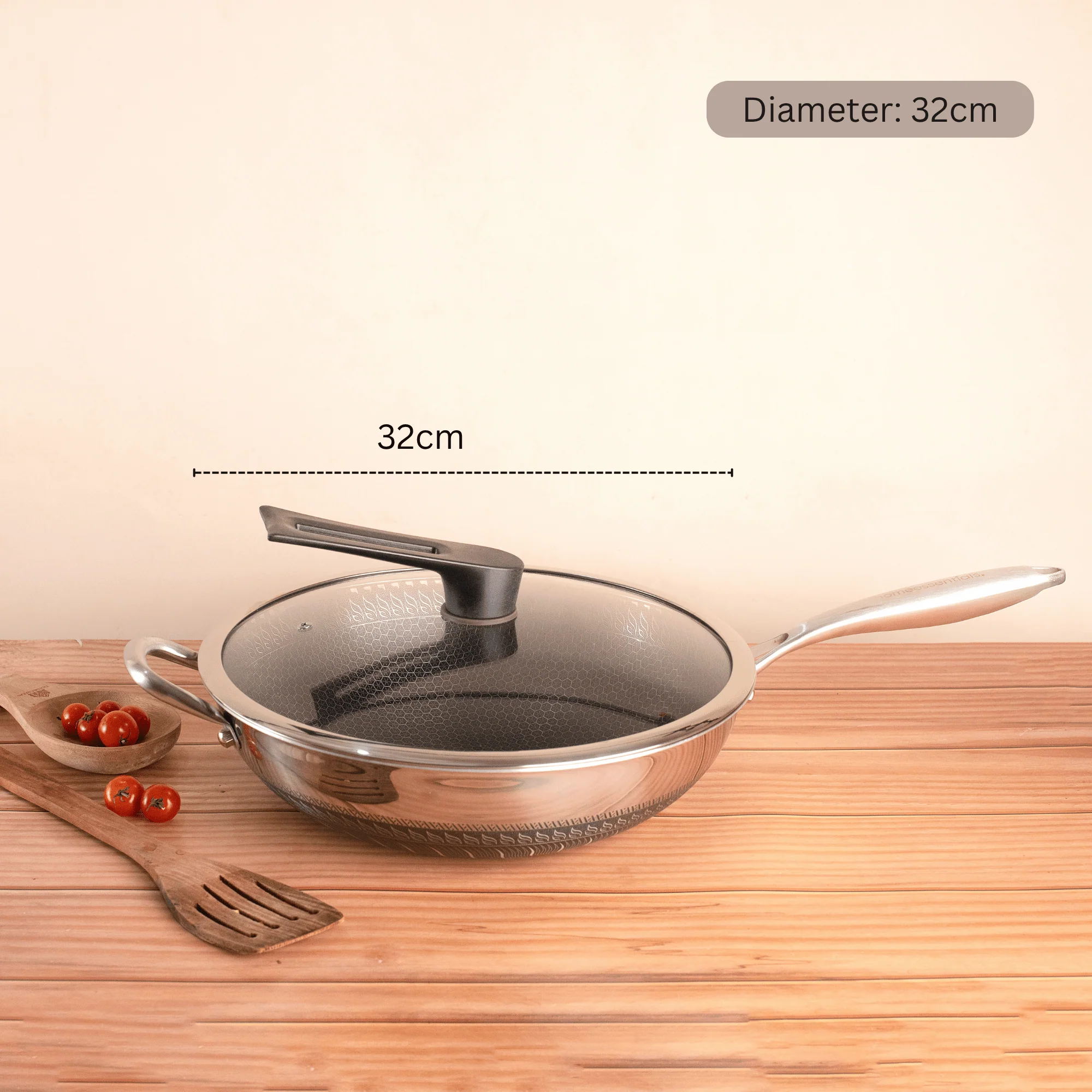 Multi-Purpose Stainless Steel Honeycomb Frying Wok With Lid (32cm) - Image 6