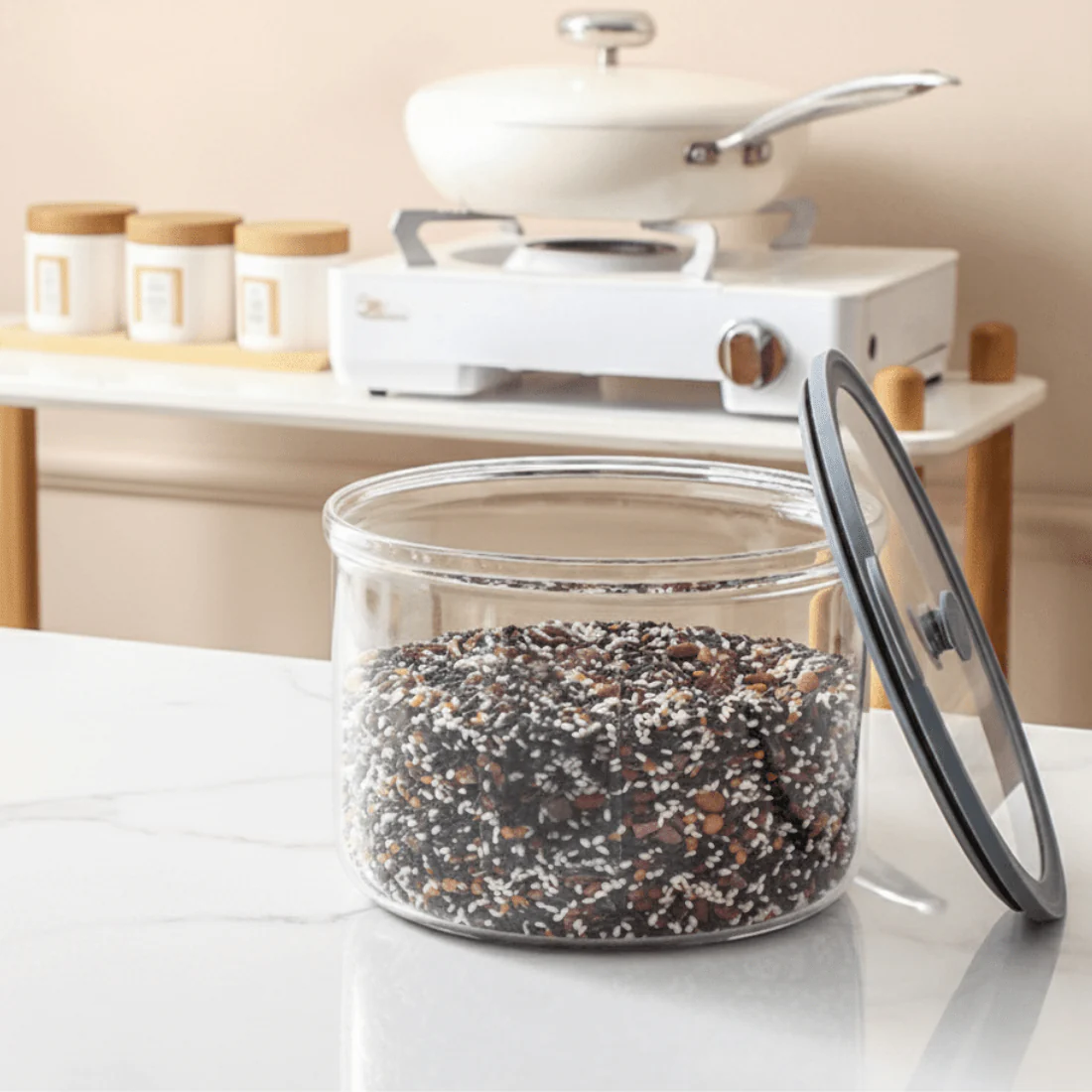 Multi-Purpose Transparent Borosilicate Food Storage Container with Airtight Lid(1.8Kg) - Image 3