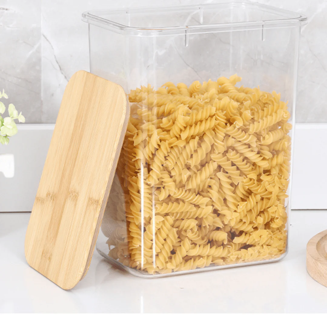 Multi-Purpose Transparent Food Storage Containers with Wooden Lid - Image 2