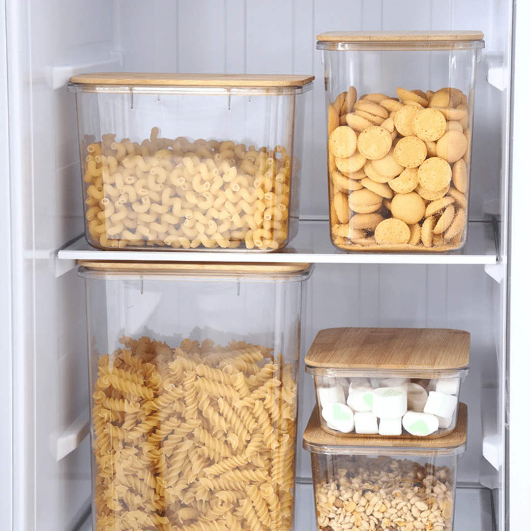 Multi-Purpose Transparent Food Storage Containers with Wooden Lid - Image 3