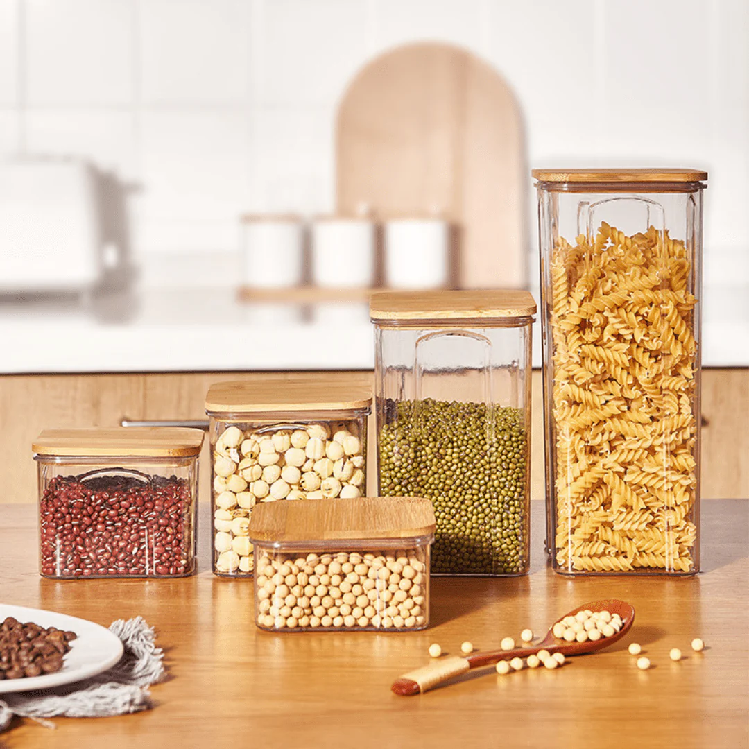Multi-Purpose Transparent Food Storage Containers with Wooden Lid - Image 4