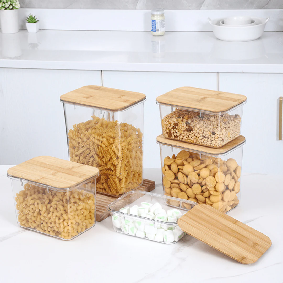 Multi-Purpose Transparent Food Storage Containers with Wooden Lid - Image 5