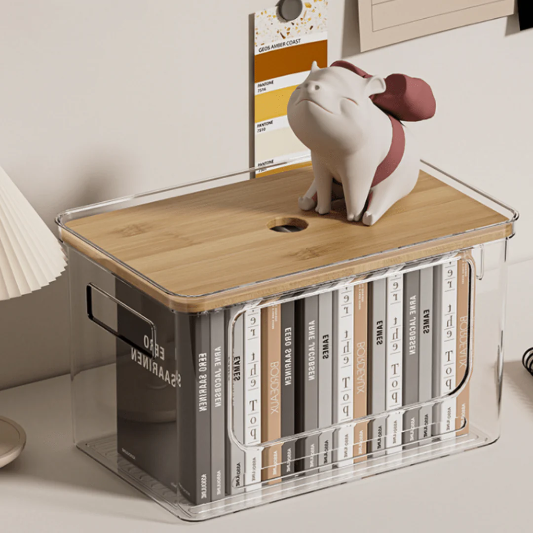 Multi-Purpose Transparent Storage Box with Bamboo Lid - Image 2