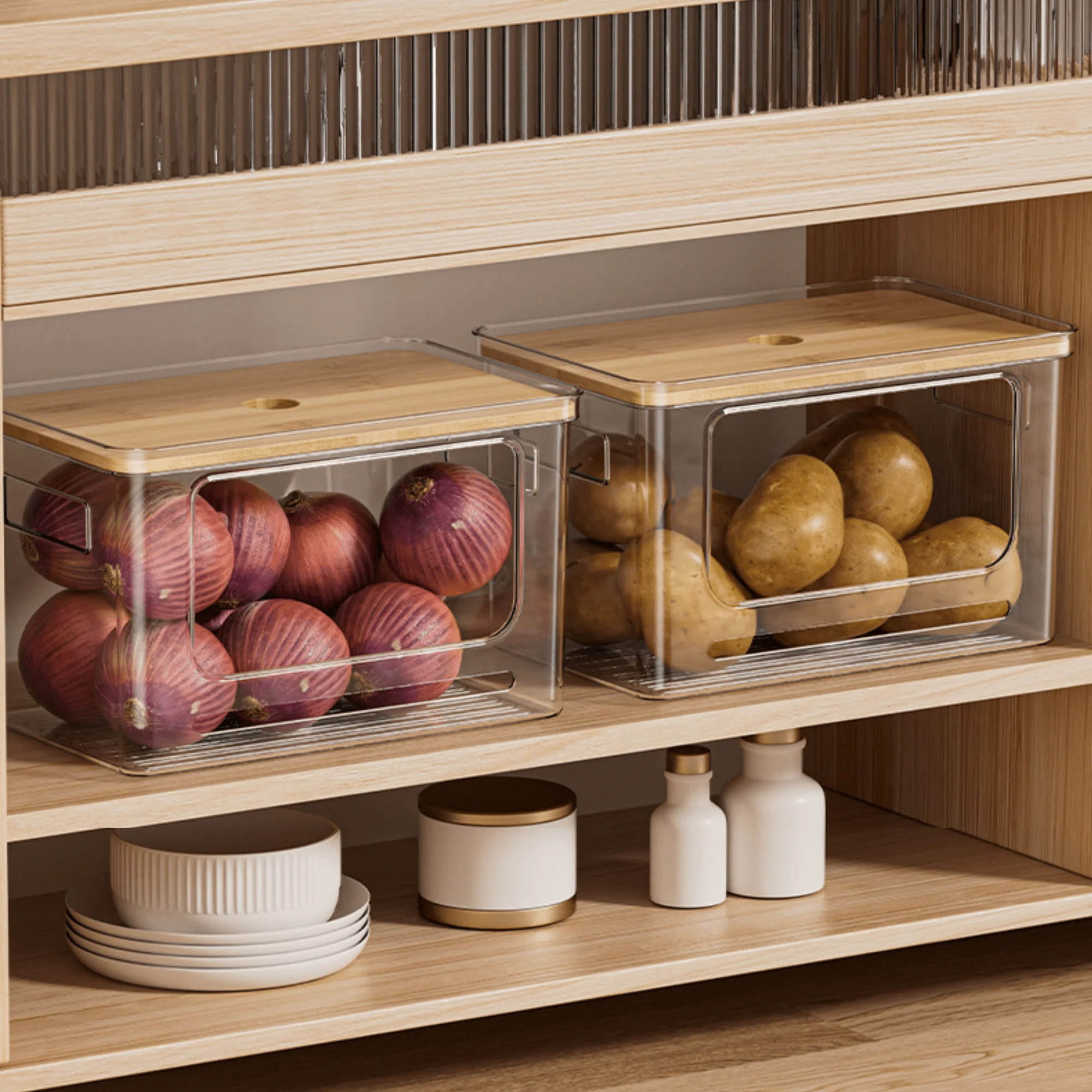 Multi-Purpose Transparent Storage Box with Bamboo Lid - Image 4