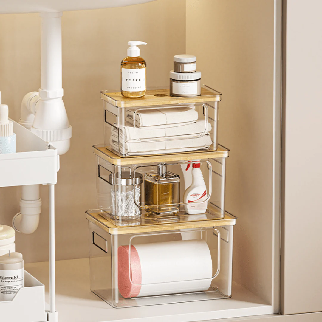 Multi-Purpose Transparent Storage Box with Bamboo Lid - Image 5