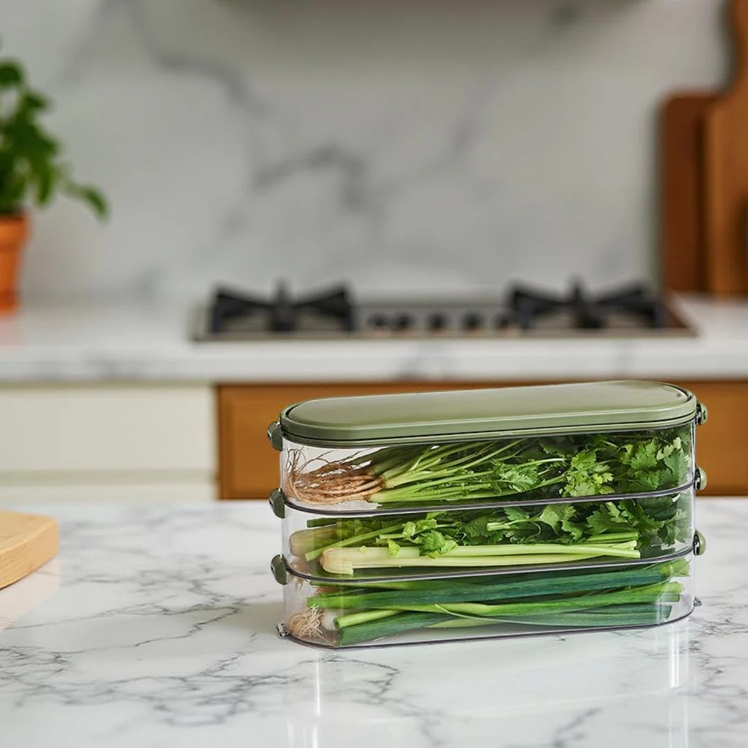 Multi-Purpose Transparent Storage Organizer Box With Handle (Green) - Image 3
