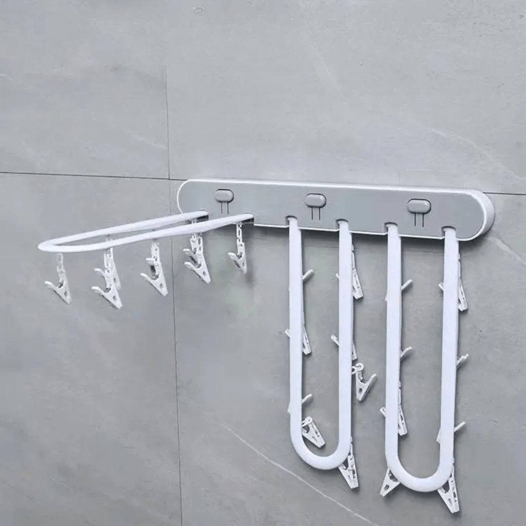 Multi-Purpose Wall Mounted Foldable Drying Hanger with 24 Clips - Image 3