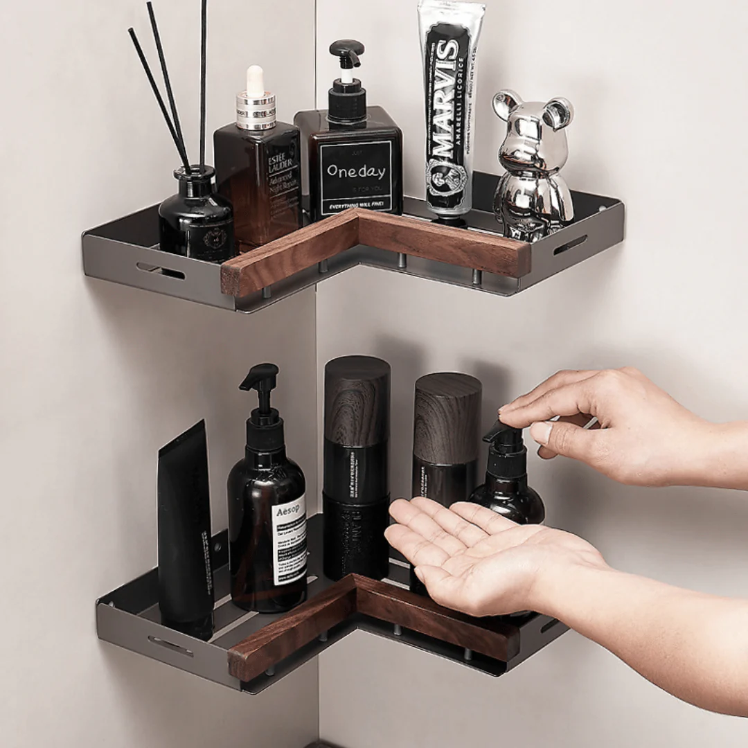 Multi-Purpose Wood and Aluminum Wall Corner Shelf (26cm) - Image 2