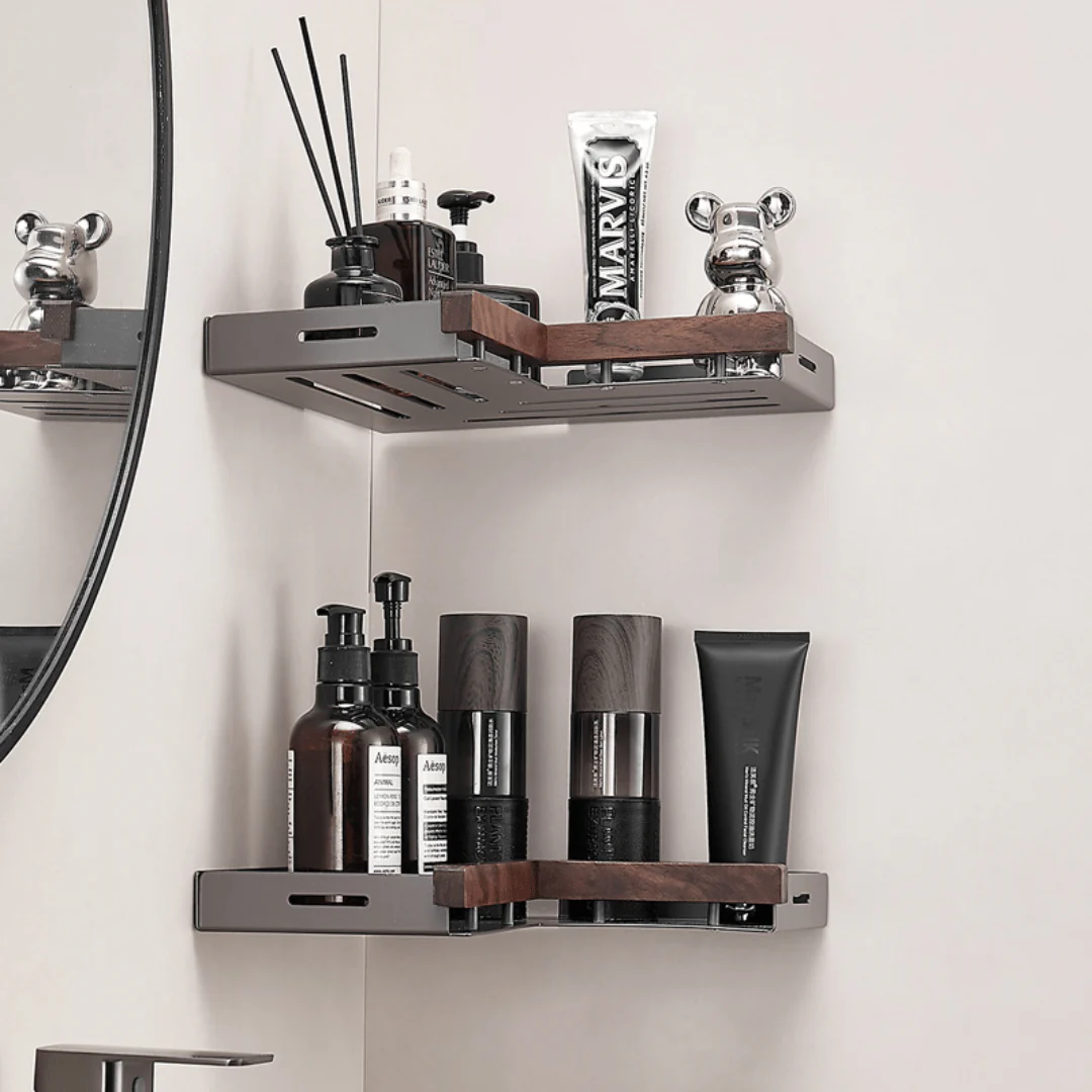 Multi-Purpose Wood and Aluminum Wall Corner Shelf (26cm) - Image 3