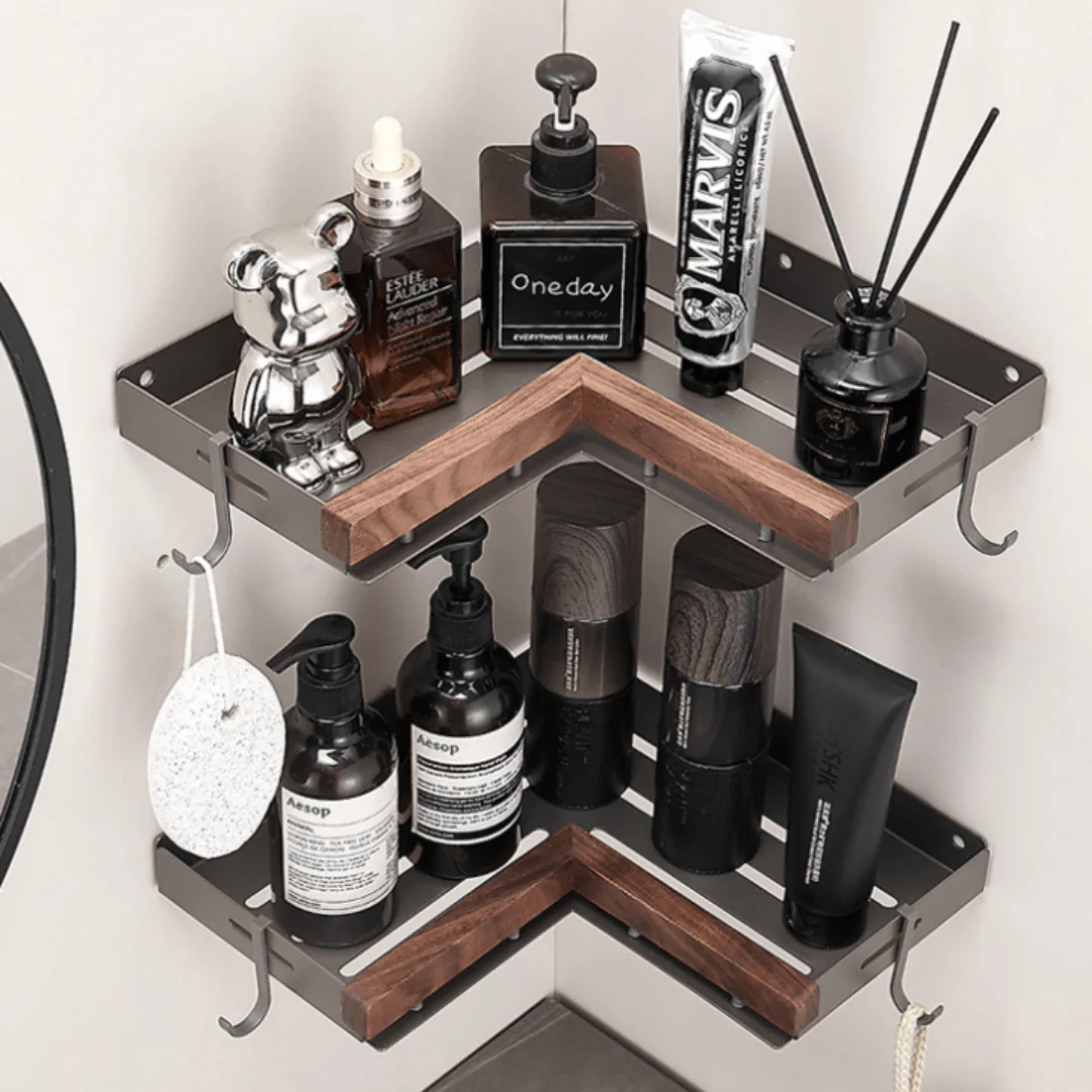Multi-Purpose Wood and Aluminum Wall Corner Shelf (26cm) - Image 5