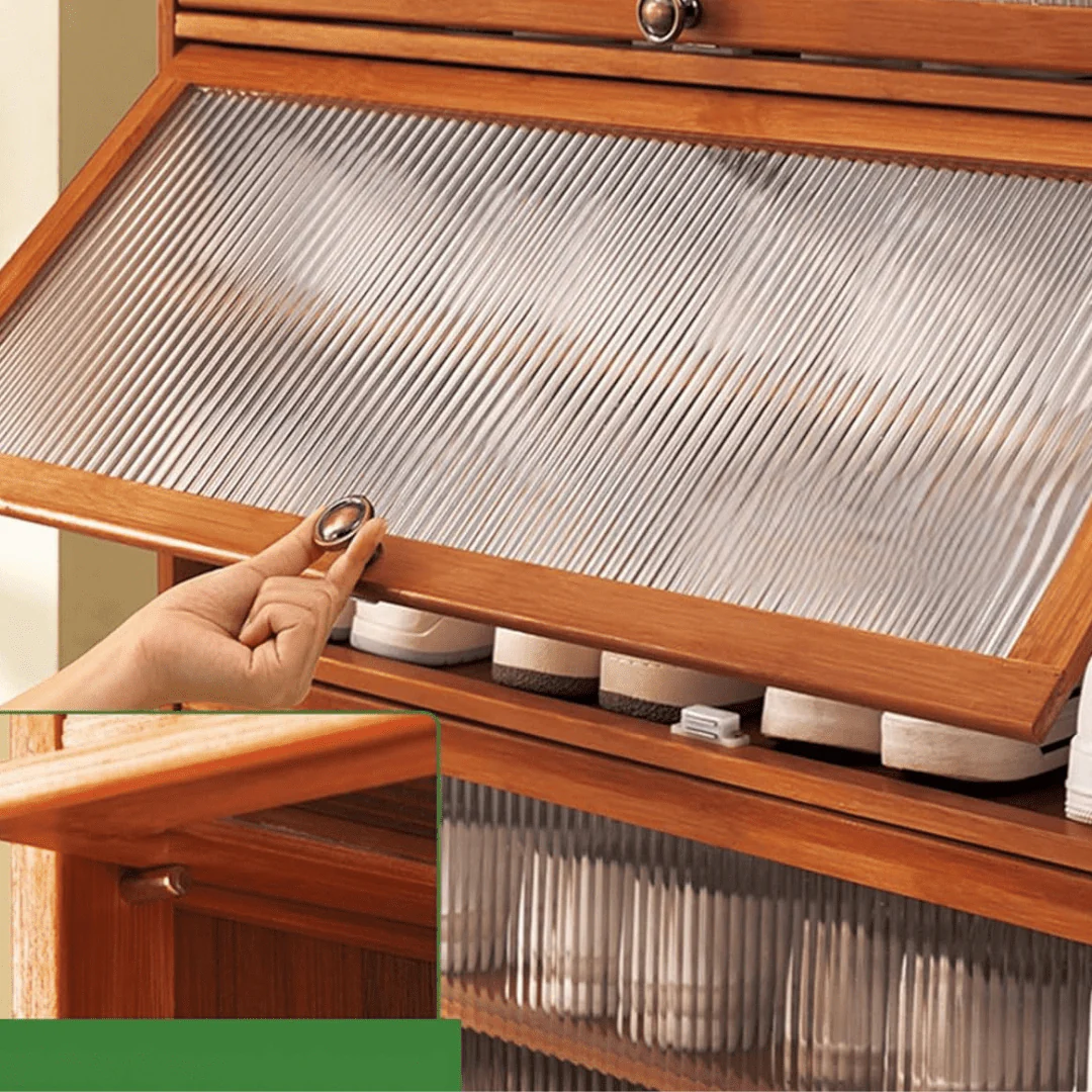 Multi-Tier Bamboo Shoe Rack with Transparent Flap Doors (Brown-80cm) - Image 4