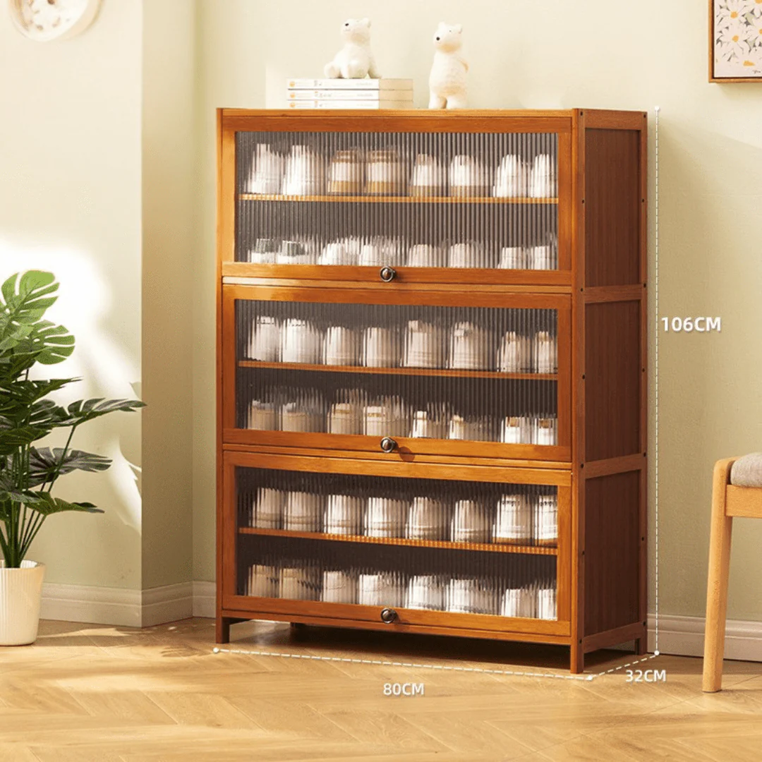 Multi-Tier Bamboo Shoe Rack with Transparent Flap Doors (Brown-80cm) - Image 5