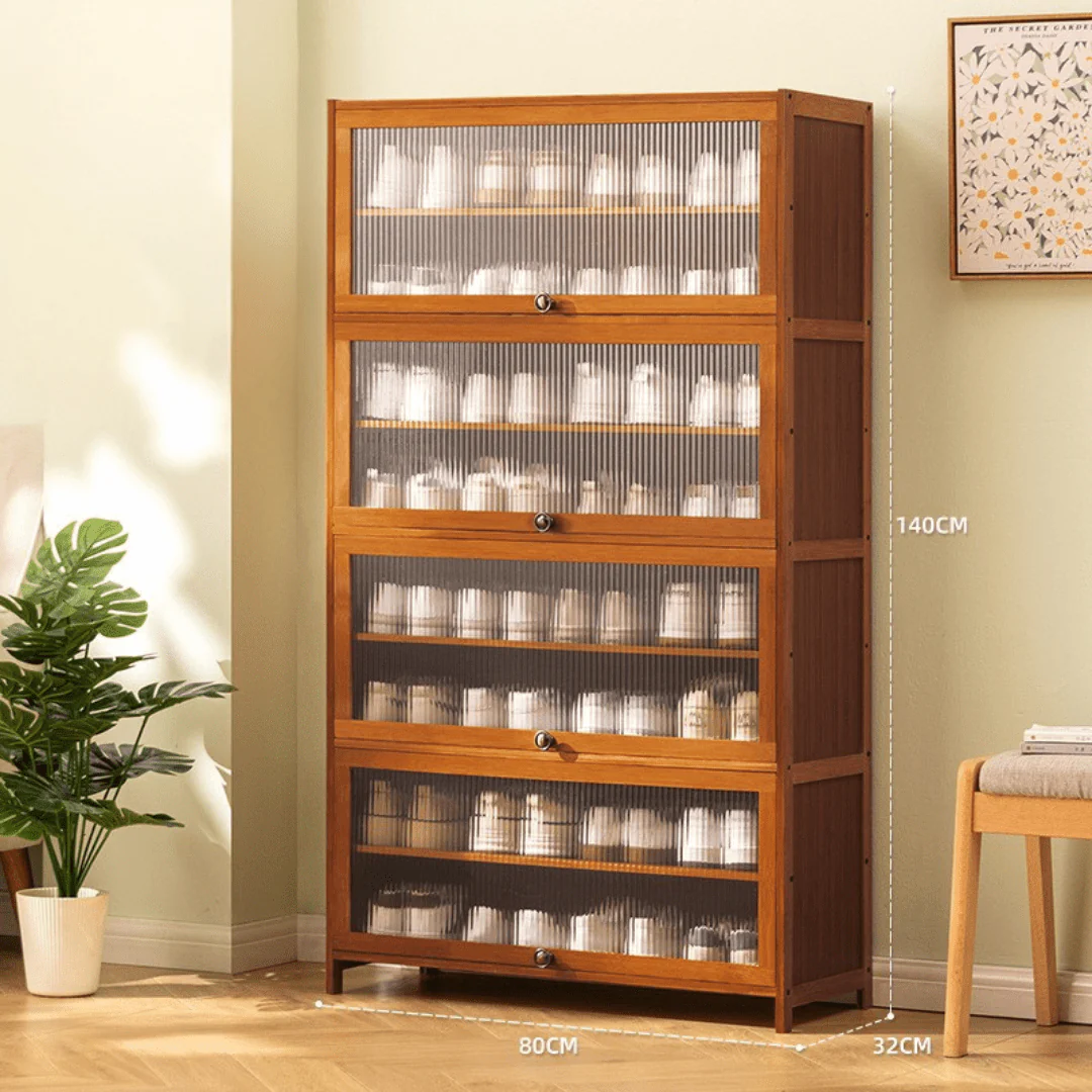 Multi-Tier Bamboo Shoe Rack with Transparent Flap Doors (Brown-80cm) - Image 6