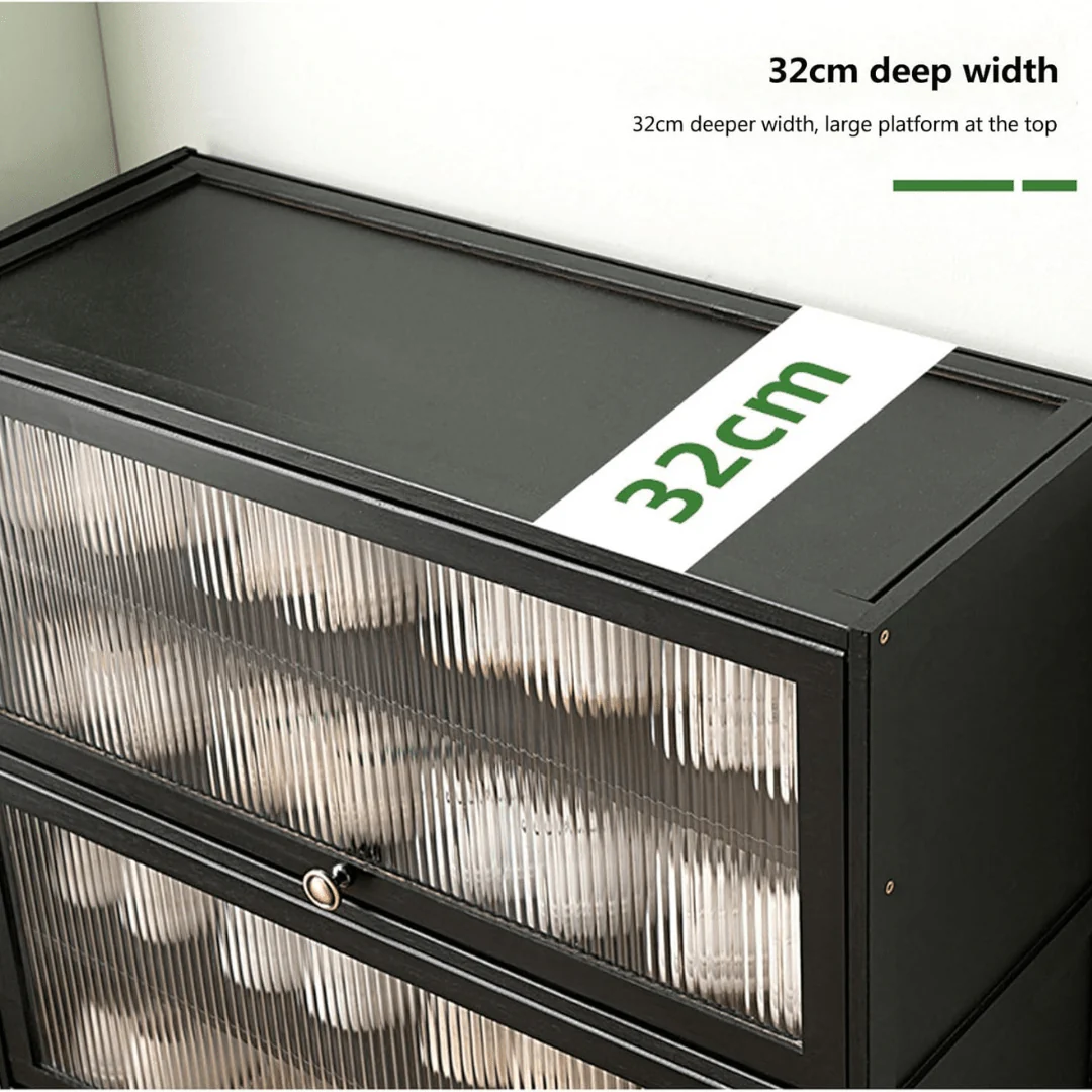 Multi-Tier Bamboo Shoe Rack with Transparent Flap Doors (Black-80cm) - Image 6