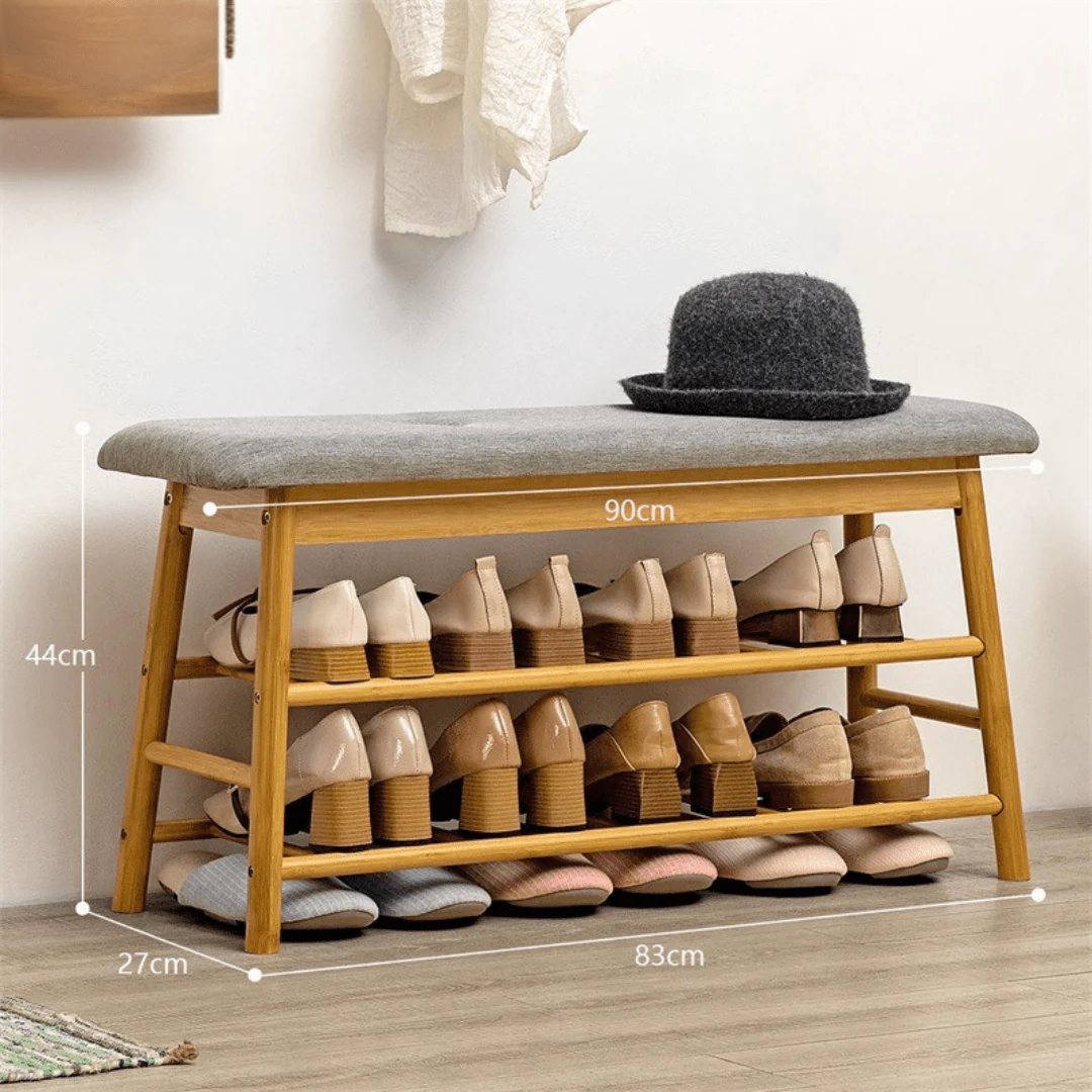 Multi-Tier Bamboo Shoe Storage Bench with Cushioned Seat (90cm) - Image 6