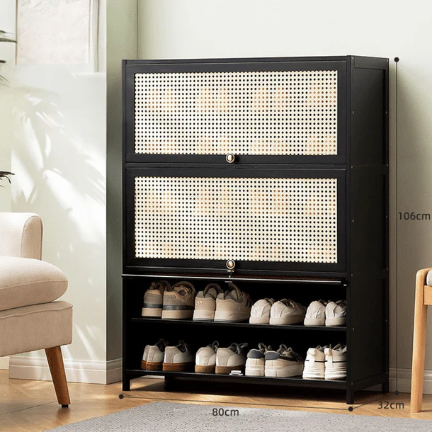 Multi-Tier Bamboo Wood Storage Shelf with Flip-Up Doors (80cm) - Image 10