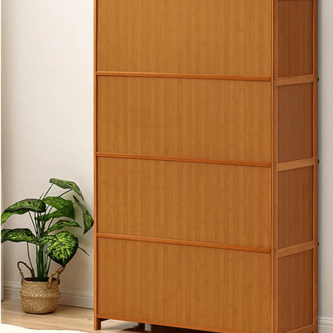 Multi-Tier Bamboo Wood Storage Shelf with Flip-Up Doors (Brown-80cm) - Image 5