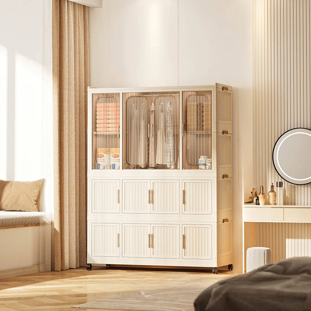 Multi-Tier Magnetic Door Plastic Storage Wardrobe With Wheels(120cm) - Image 2