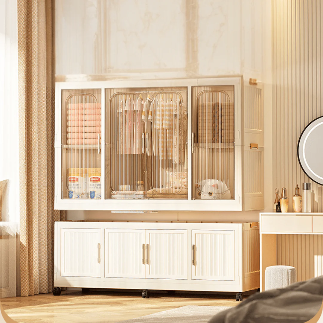 Multi-Tier Magnetic Door Plastic Storage Wardrobe With Wheels(120cm) - Image 3