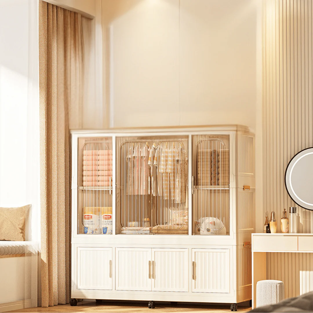 Multi-Tier Magnetic Door Plastic Storage Wardrobe With Wheels(120cm) - Image 4