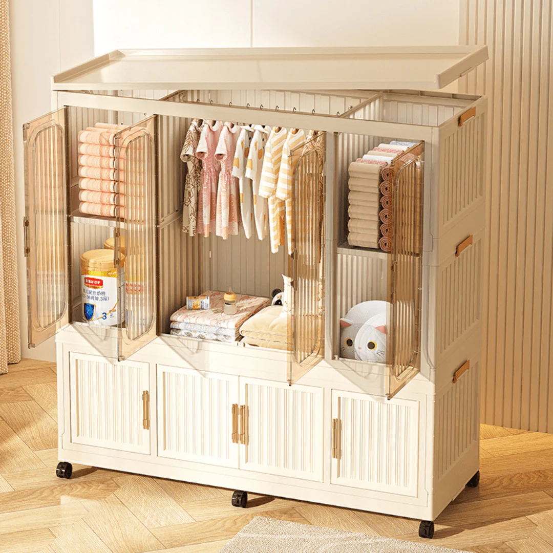 Multi-Tier Magnetic Door Plastic Storage Wardrobe With Wheels(120cm) - Image 5