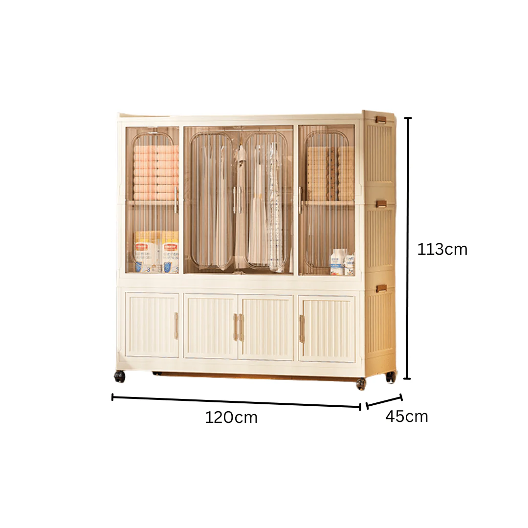 Multi-Tier Magnetic Door Plastic Storage Wardrobe With Wheels(120cm) - Image 7