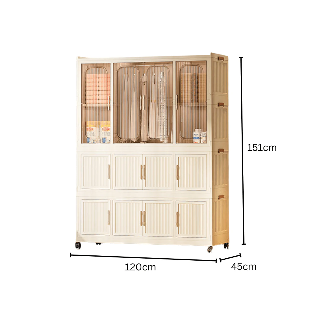 Multi-Tier Magnetic Door Plastic Storage Wardrobe With Wheels(120cm) - Image 8