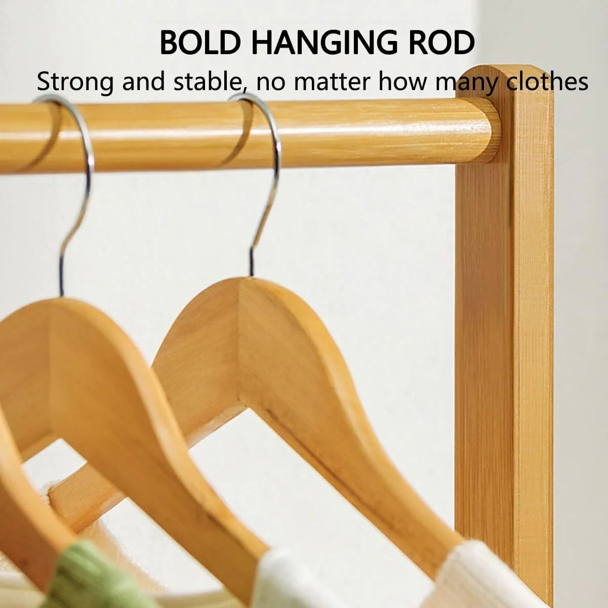 Multifunctional Bamboo Clothes Rack with Wheels and Shelf for Storage - Image 4