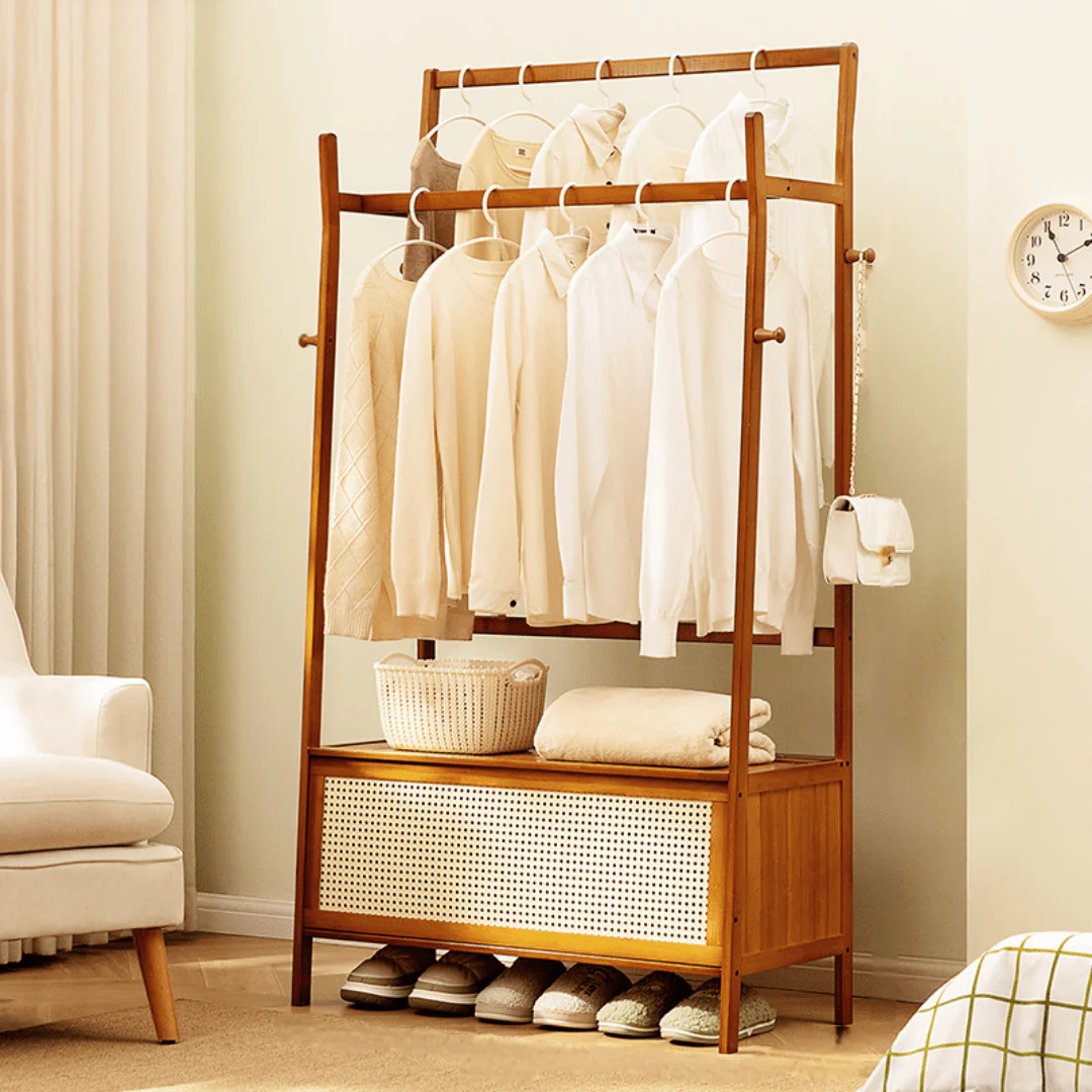 Multifunctional Double-Pole Bamboo Wood Storage Rack (90cm) - Image 2