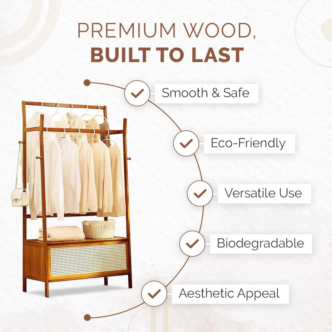Multifunctional Double-Pole Bamboo Wood Storage Rack (90cm) - Image 3
