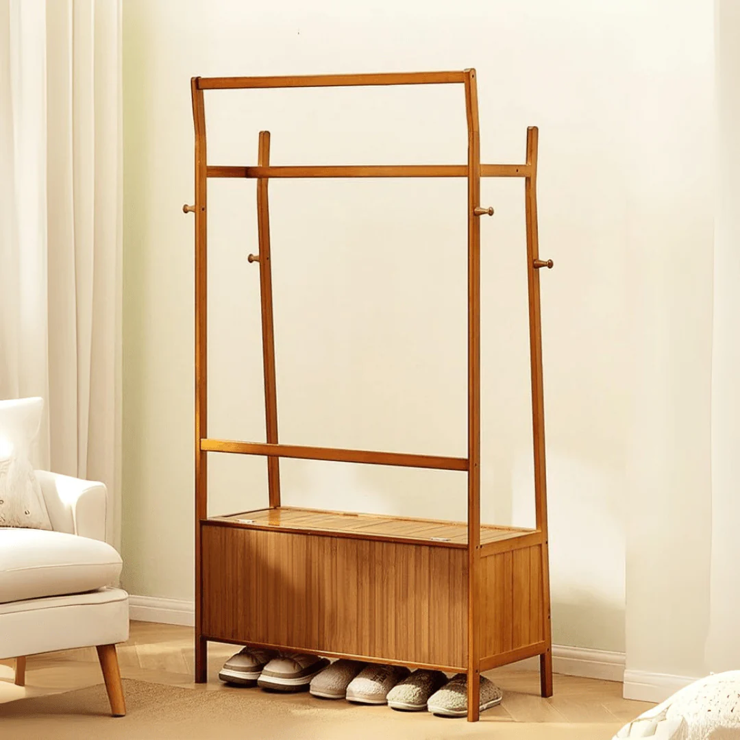 Multifunctional Double-Pole Bamboo Wood Storage Rack (90cm) - Image 4