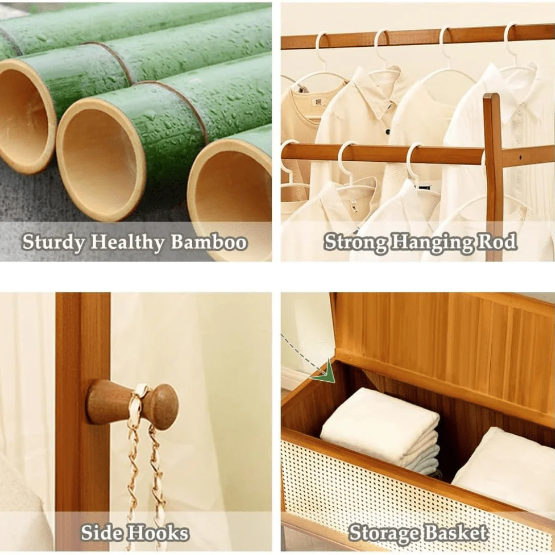 Multifunctional Double-Pole Bamboo Wood Storage Rack (90cm) - Image 5