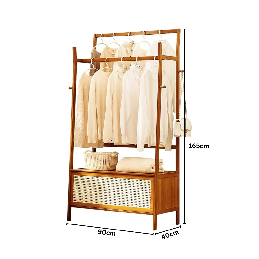 Multifunctional Double-Pole Bamboo Wood Storage Rack (90cm) - Image 6