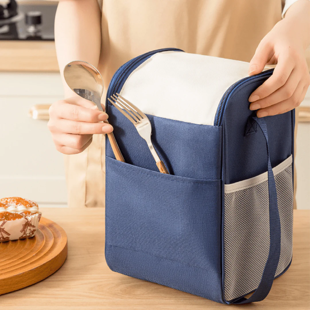 Multifunctional Double Zipper Thermal Lunch Bag with Shoulder Strap - Image 4