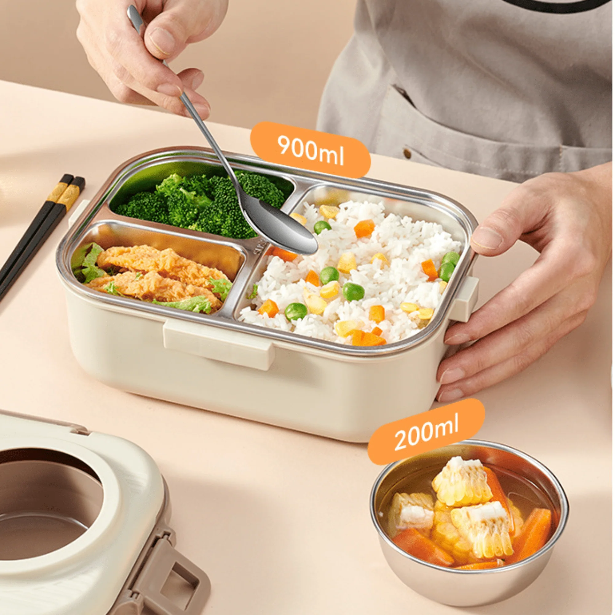 Multifunctional Electric 48W Heated Lunch Box with Leakproof Stainless Steel Liner(1.1Litre) - Image 3