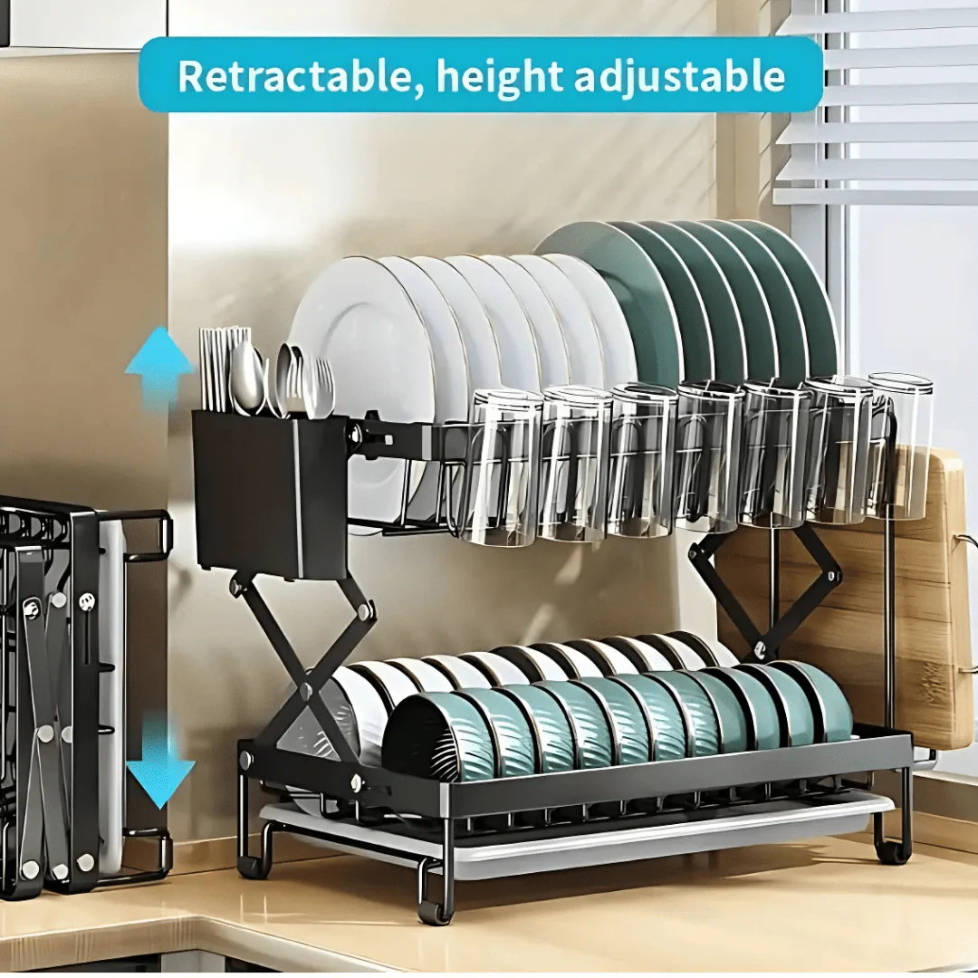 Multifunctional Foldable Carbon Steel Double-Layer Dish Drying Rack (40cm) - Image 3