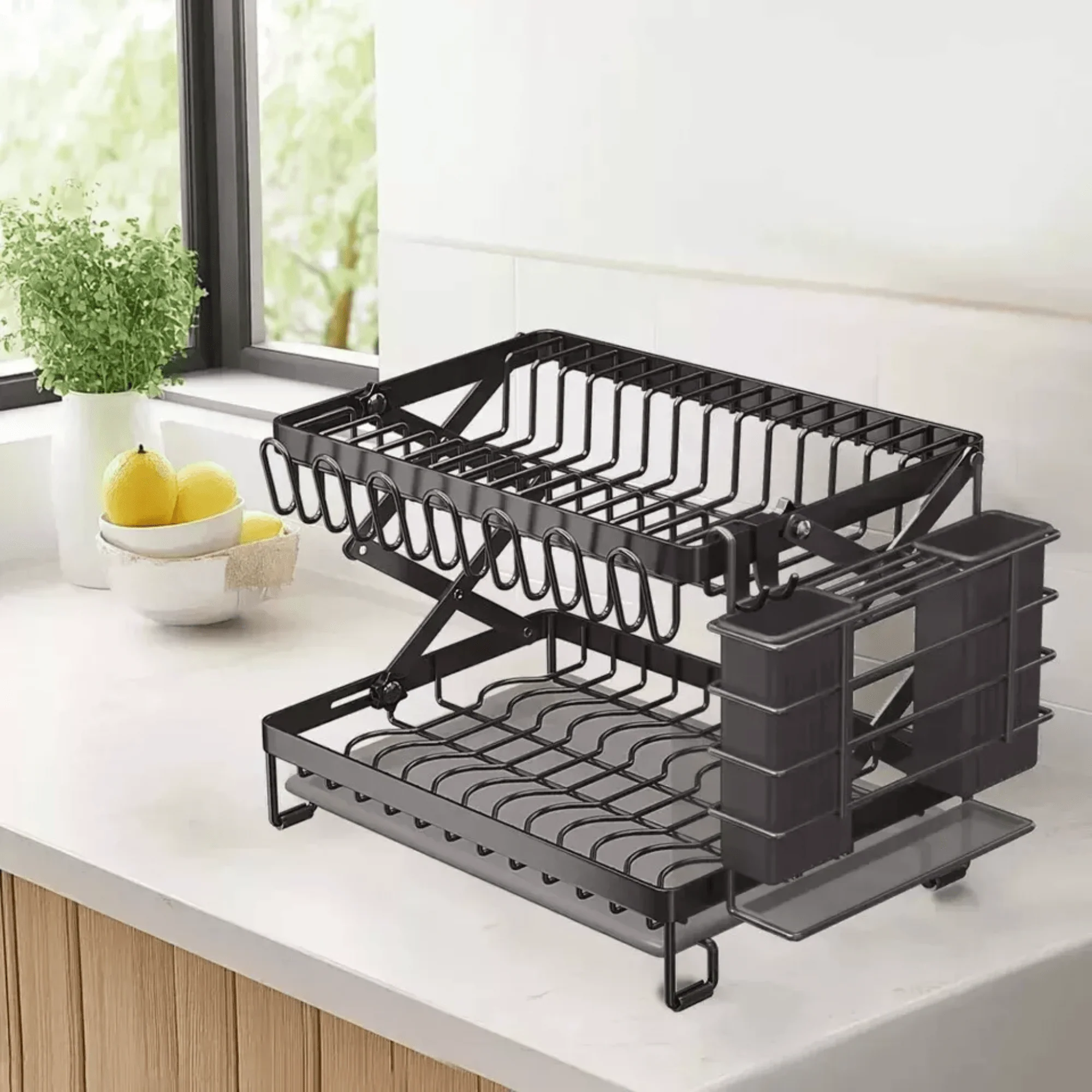 Multifunctional Foldable Carbon Steel Double-Layer Dish Drying Rack (40cm) - Image 4