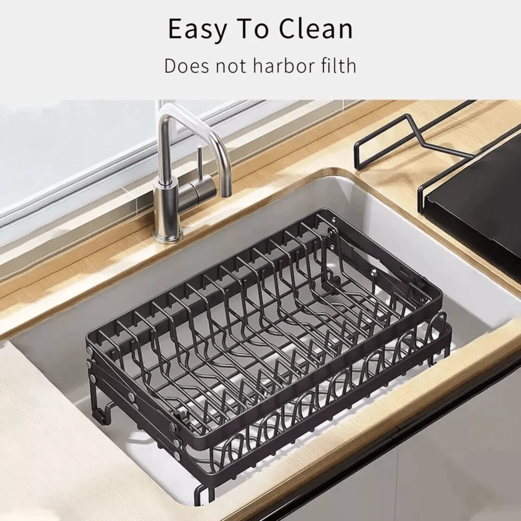 Multifunctional Foldable Carbon Steel Double-Layer Dish Drying Rack (40cm) - Image 5