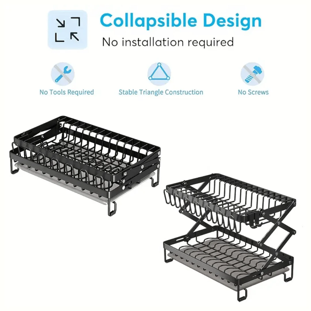 Multifunctional Foldable Carbon Steel Double-Layer Dish Drying Rack (40cm) - Image 6