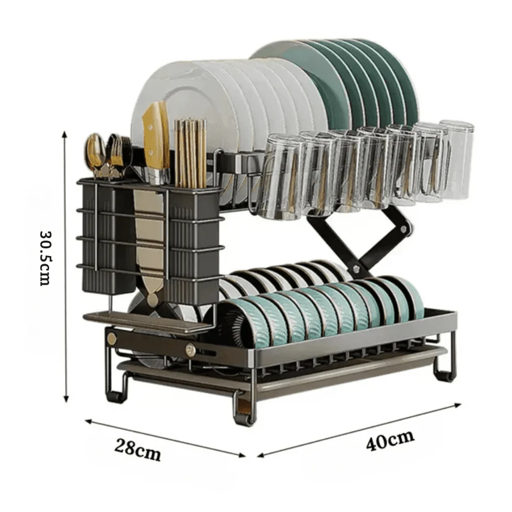 Multifunctional Foldable Carbon Steel Double-Layer Dish Drying Rack (40cm) - Image 8