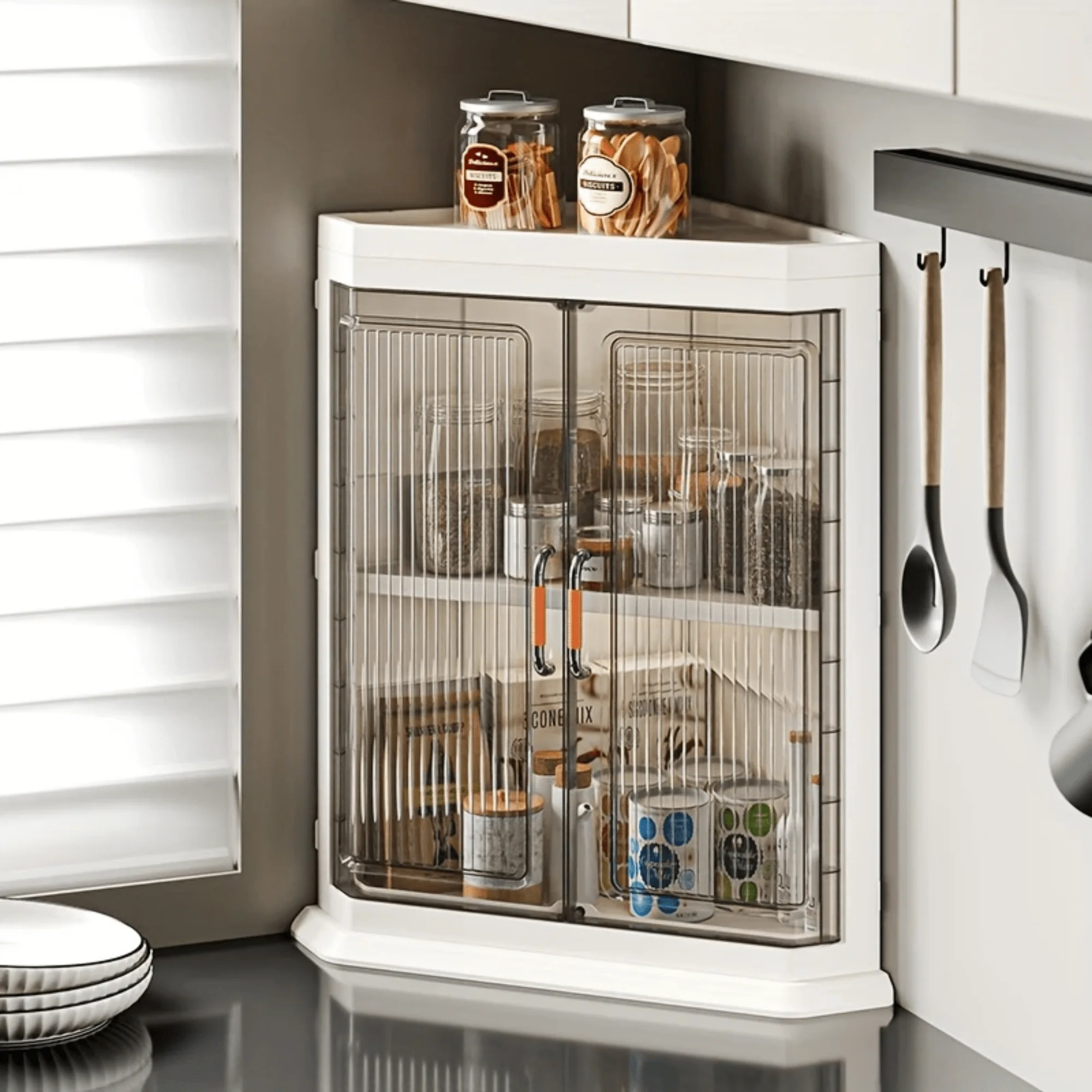 Multifunctional Plastic Triangle Corner Storage Cabinet - Image 2