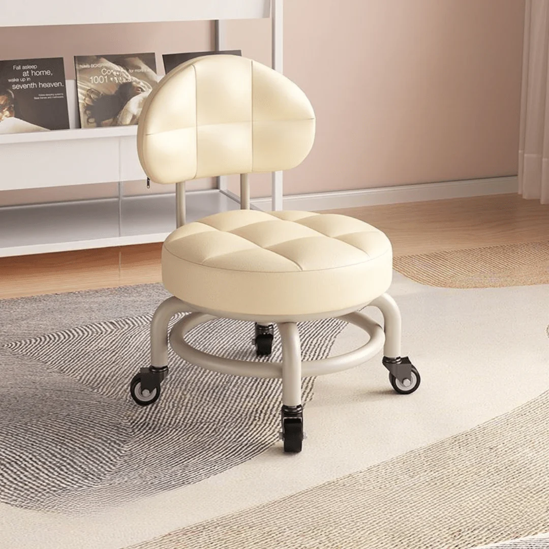360° Smooth Rotation Rolling Stool with Backrest - Image 3